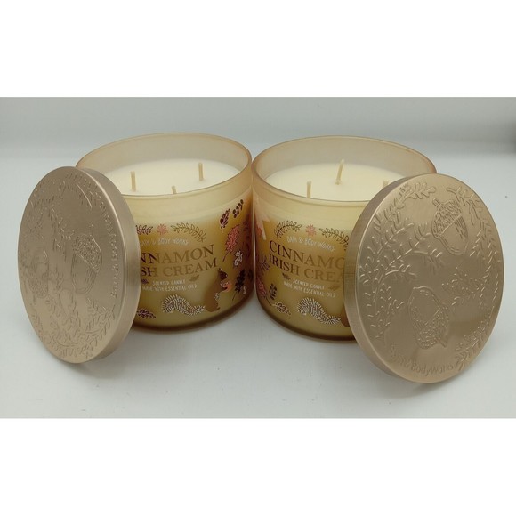 Lot Of 2 Bath & Body Works CINNAMON IRISH CREAM Large 3-Wick Scented Candle - Picture 2 of 4